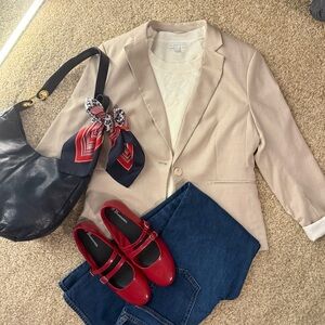 H&M Women’s Blazer Jacket, Lined, Light Beige/Cream/Tan, Size Medium